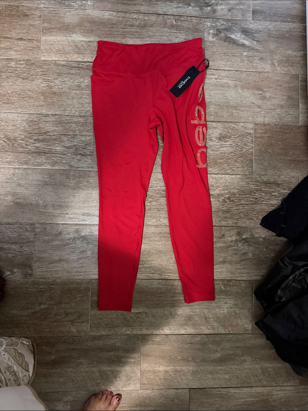 bebe Red Logo Side-Panel Leggings